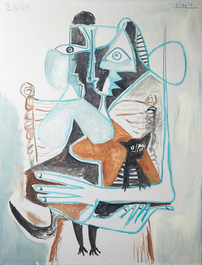 Pablo Picasso, Femme tenant un chat dans ses bras, 1964